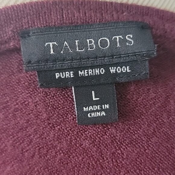 TALBOTS Burgundy Pure Merino Wool Three Quarter Slit Sleeve Boatneck Sweater L - Picture 4 of 9
